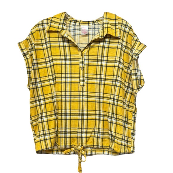 No Boundaries Yellow Black Plaid Button Down Shirt - Picture 1 of 3